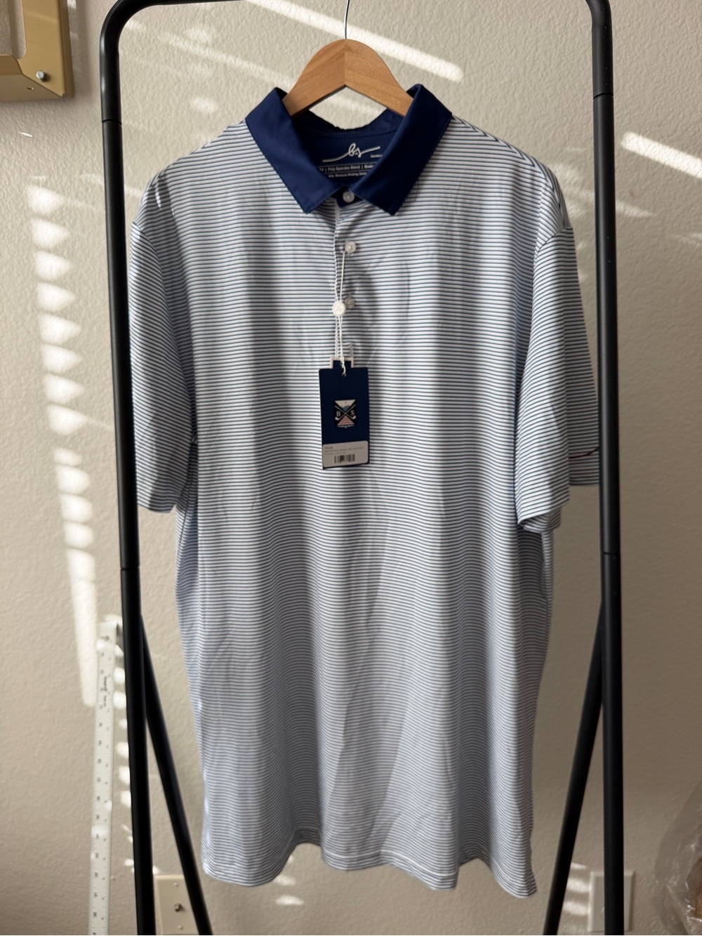 Boston Scott Golf Performance Polo Men’s 2XL NWT Blue White Striped UPF 50